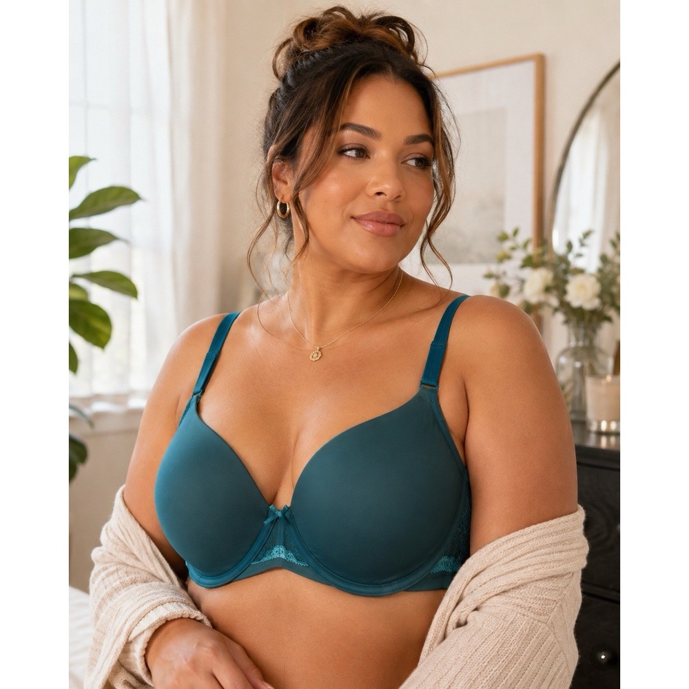 Cacique 42D Teal Smooth Molded Underwire Bra‎ Full Coverage Adjustable Straps